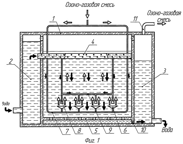Контактный резервуар для обработки воды озоном (варианты ) (патент 2516497)