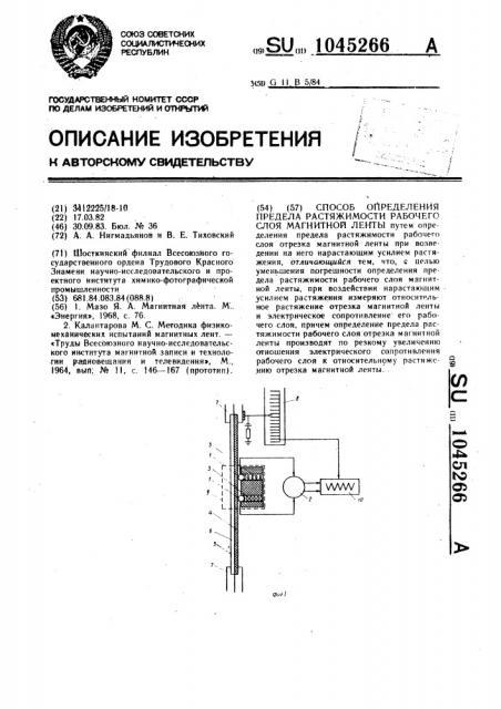 Способ определения предела растяжимости рабочего слоя магнитной ленты (патент 1045266)