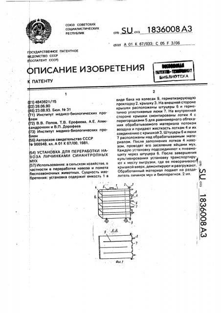 Установка для переработки навоза личинками синантропных мух (патент 1836008)