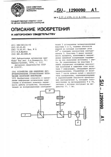 Устройство для измерения двулучепреломления отражательных оптических носителей информации (патент 1290090)