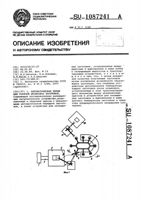 Автоматическая линия для горячей штамповки заготовок (патент 1087241)