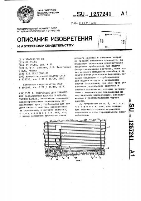 Устройство для упрочнения закладочного массива в отработанной камере (патент 1257241)