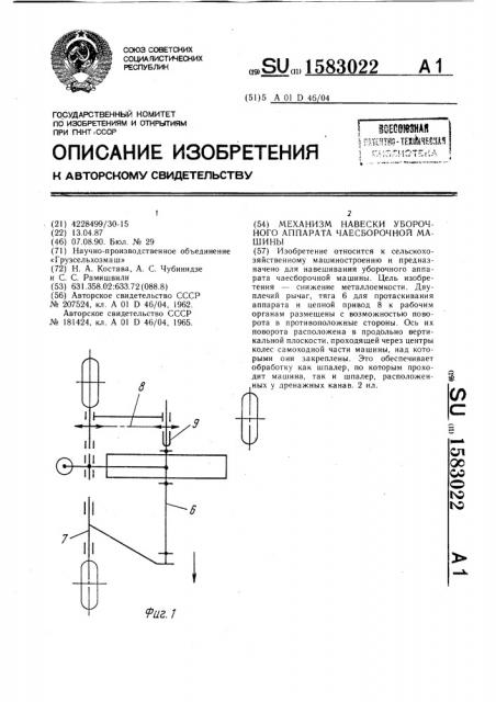 Механизм навески уборочного аппарата чаесборочной машины (патент 1583022)