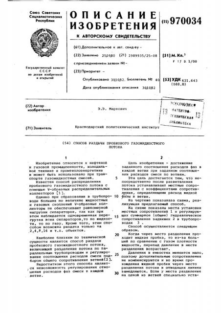 Способ раздачи пробкового газожидкостного потока (патент 970034)