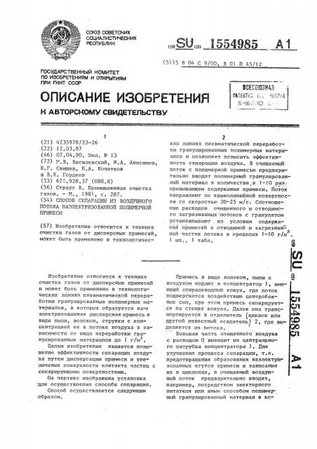 Способ сепарации из воздушного потока наэлектризованной полимерной примеси (патент 1554985)