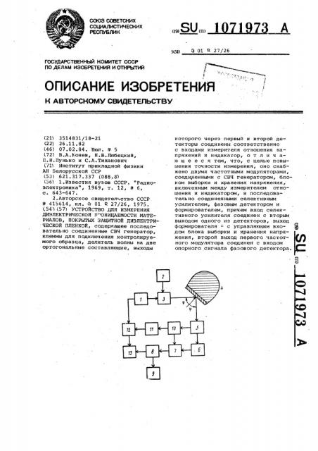 Устройство для измерения диэлектрической проницаемости материалов,покрытых защитной диэлектрической пленкой (патент 1071973)