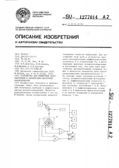 Устройство для измерения фазочастотной и амплитудно- частотной характеристик (патент 1277014)