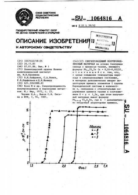 Сверхпроводящий полупроводниковый материал (патент 1064816)