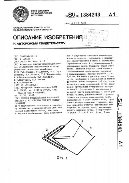 Способ возделывания пропашных культур и устройство для его осуществления (патент 1384243)