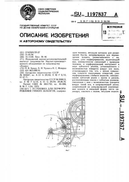 Установка для перфорирования гибких шлангов (патент 1197837)