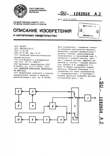 Цифровой измеритель длительности импульса (патент 1242854)