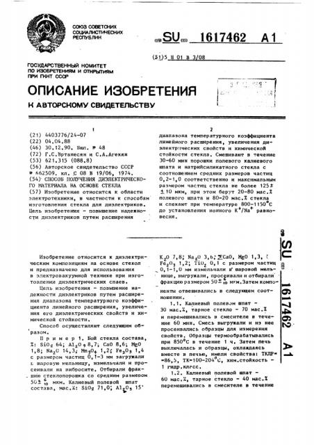 Способ получения диэлектрического материала на основе стекла (патент 1617462)