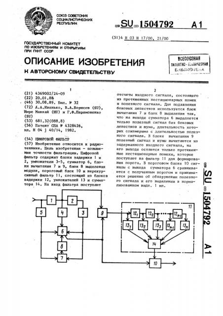 Цифровой фильтр (патент 1504792)