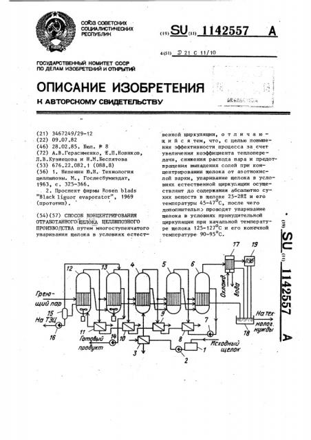 Способ концентрирования отработанного щелока целлюлозного производства (патент 1142557)