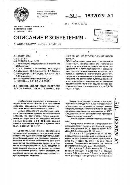 Способ увеличения скорости всасывания лекарственных веществ из желудочно-кишечного тракта (патент 1832029)