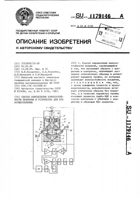 Способ определения износостойкости покрытия и устройство для его осуществления (патент 1179146)