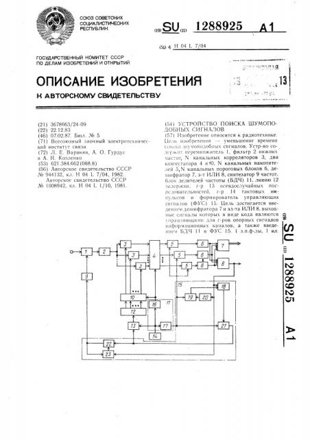 Устройство поиска шумоподобных сигналов (патент 1288925)