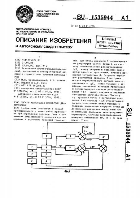 Способ управления процессом драгирования (патент 1535944)