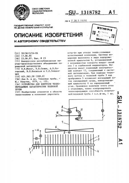 Устройство для контроля теплопередающих характеристик тепловой трубы (патент 1318782)