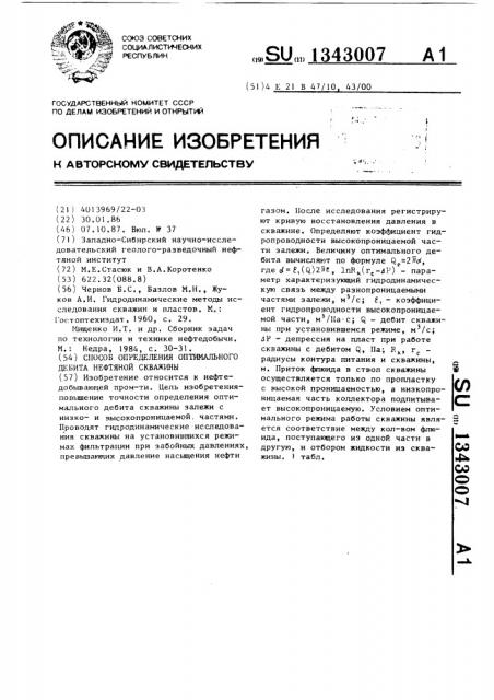 Способ определения оптимального дебита нефтяной скважины (патент 1343007)