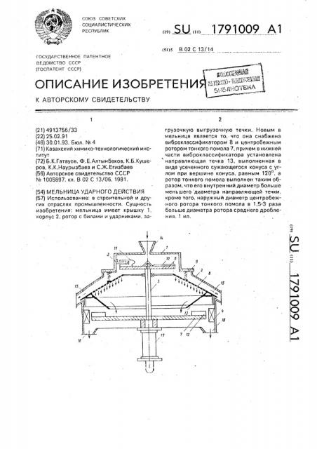 Мельница ударного действия (патент 1791009)
