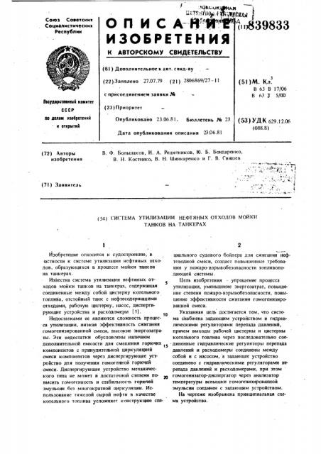 Система утилизации нефтяныхотходов мойки tahkob ha tahkepax (патент 839833)
