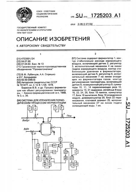 Система для управления периодическим процессом ферментации (патент 1725203)