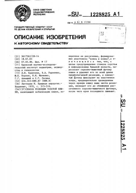 Способ резекции толстой кишки (патент 1228825)