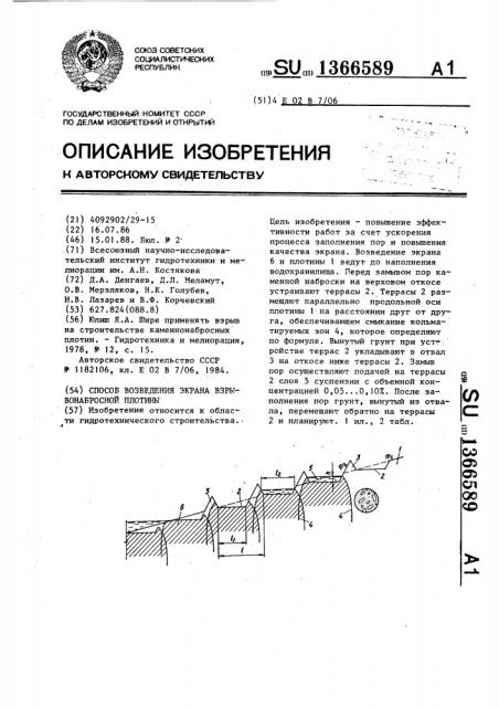 Способ возведения экрана взрывонабросной плотины (патент 1366589)