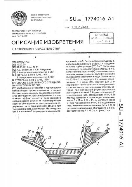 Способ селективного складирования горных пород (патент 1774016)