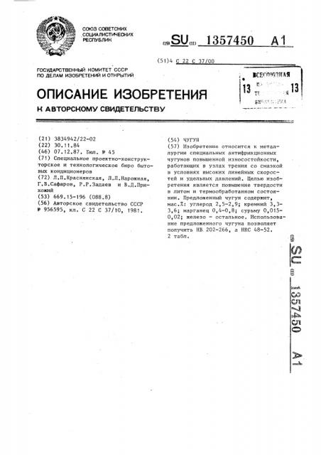 Чугун (патент 1357450)