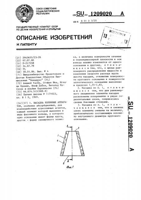 Насадка колонных аппаратов (патент 1209020)