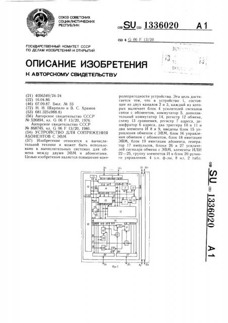 Устройство для сопряжения абонентов с эвм (патент 1336020)