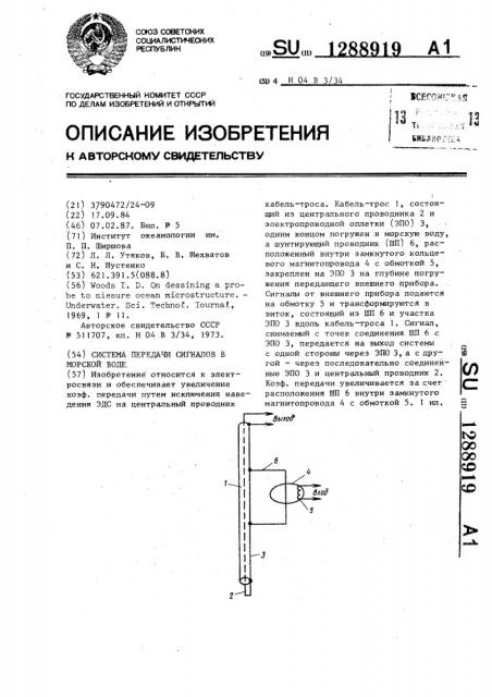 Система передачи сигналов в морской воде (патент 1288919)