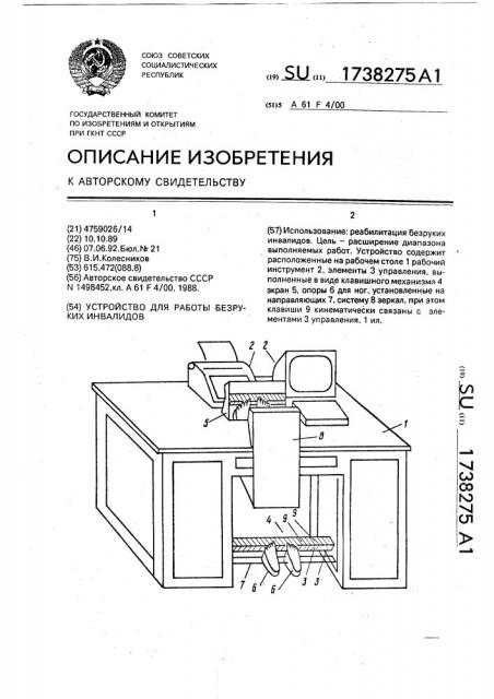 Устройство для работы безруких инвалидов (патент 1738275)