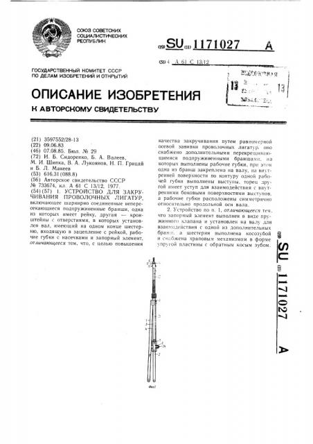 Устройство для закручивания проволочных лигатур (патент 1171027)