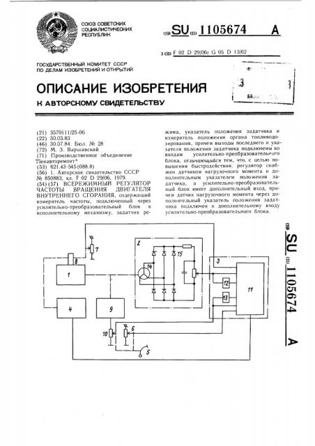Всережимный регулятор частоты вращения двигателя внутреннего сгорания (патент 1105674)
