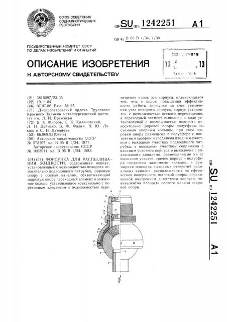 Форсунка для распыливания жидкости (патент 1242251)