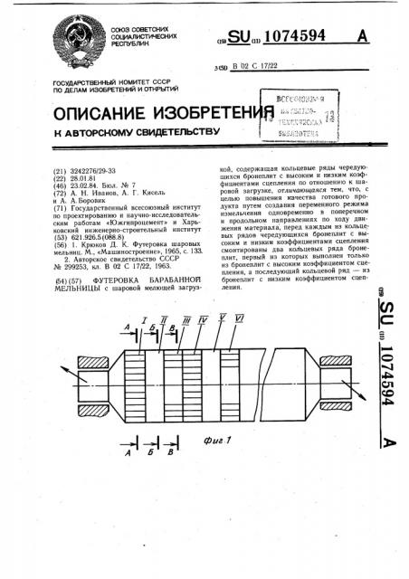 Футеровка барабанной мельницы (патент 1074594)