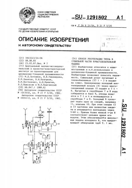 Способ рекуперации тепла в сушильной части бумагоделательной машины (патент 1291802)