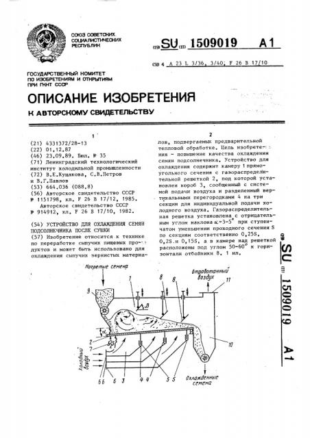 Устройство для охлаждения семян подсолнечника после сушки (патент 1509019)