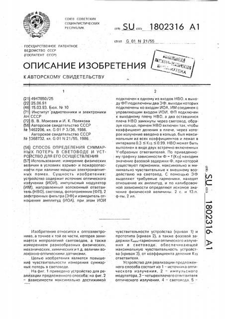 Способ определения суммарных потерь в световоде и устройство для его осуществления (патент 1802316)