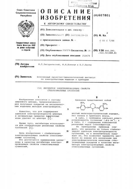 Ингибитор электропроводящих свойств стеклоэмалевых суспензий (патент 607801)