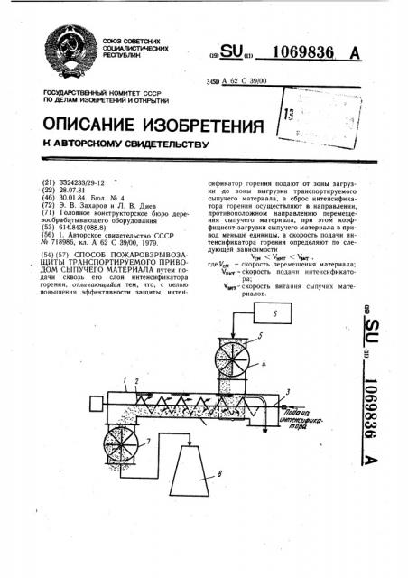 Способ пожаровзрывозащиты транспортируемого приводом сыпучего материала (патент 1069836)