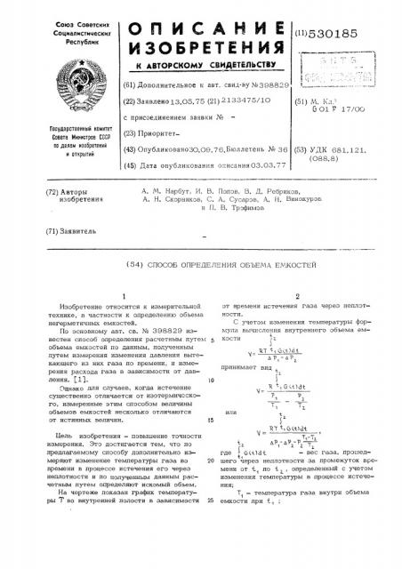 Способ определения объема жидкостей (патент 530185)