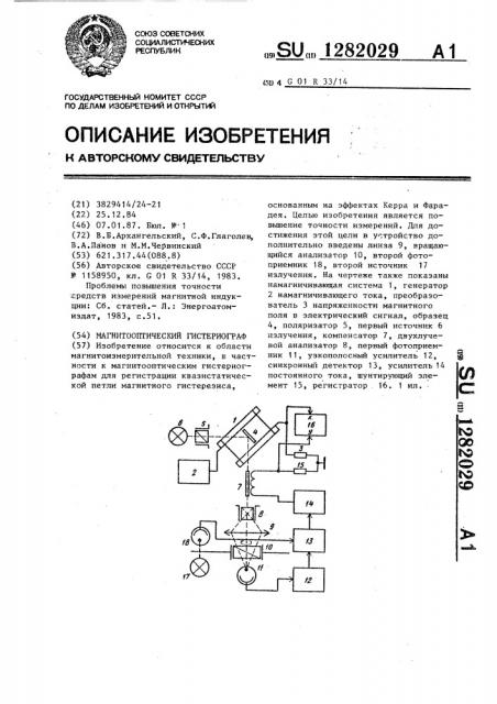 Магнитооптический гистериограф (патент 1282029)