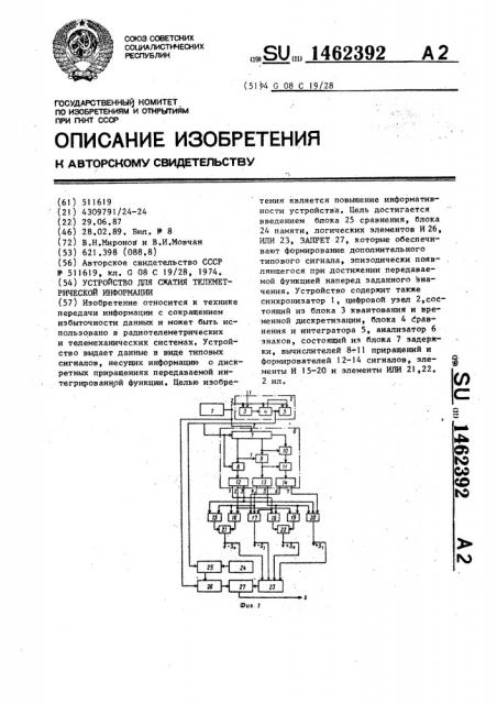 Устройство для сжатия телеметрической информации (патент 1462392)