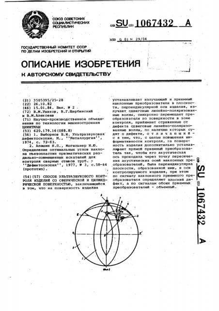 Способ ультразвукового контроля изделий со сферической и цилиндрической поверхностью (патент 1067432)