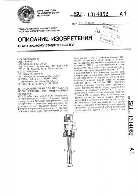 Рабочий орган для направленного разрушения монолитных объектов (патент 1314052)