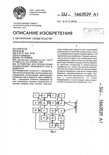 Устройство для определения концентрации свободного газа в жидкости (патент 1663529)